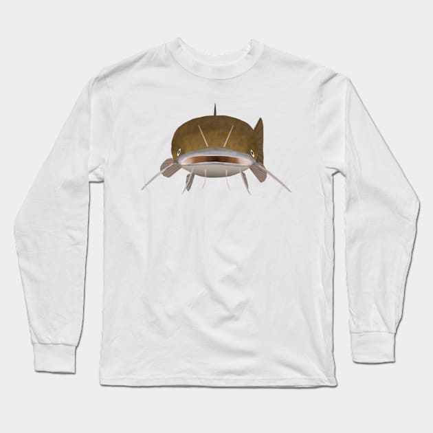 Flathead catfish - fish head Long Sleeve T-Shirt by FishFolkArt